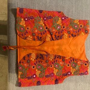 Embroidered Orange Banjara Bohemian Women's Vest with Paisley Motif